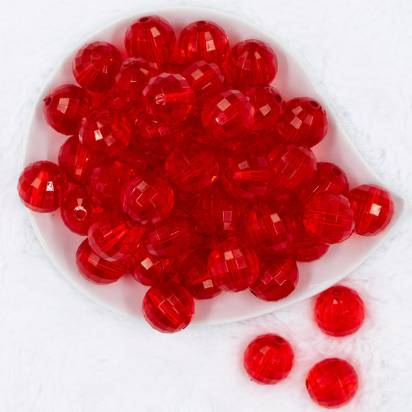 Top view of a pile of 20mm Red Transparent Disco Faceted Chunky Acrylic Bubblegum Beads