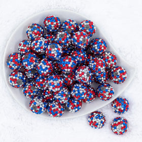 20mm Red, White & Blue Confetti Rhinestone AB Bubblegum Beads