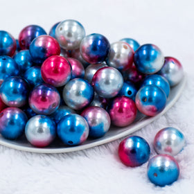 20mm Red, White & Blue Ombre Shimmer Faux Pearl Chunky Bubblegum Beads