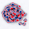 top view of a pile of 20mm Red, White & Blue Stripe Bubblegum Beads