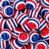 close up view of a pile of 20mm Red, White & Blue Stripe Bubblegum Beads