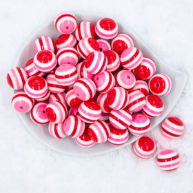 20mm Red, Pink & White Stripe Bubblegum Beads
