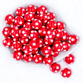 20mm Red with White Polka Dots Acrylic Bubblegum Beads