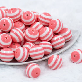 20mm Salmon Pink with White Stripes Bubblegum Beads