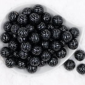 20mm Black with Silver Arrows Print Bubblegum Beads