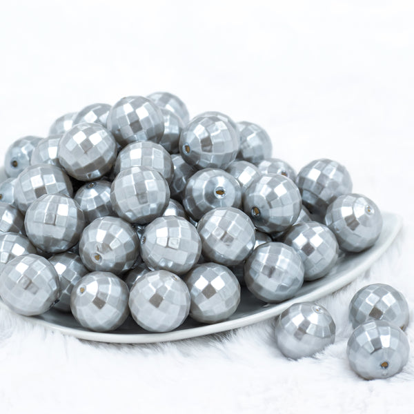20mm Silver Disco Faceted Pearl Bubblegum Beads