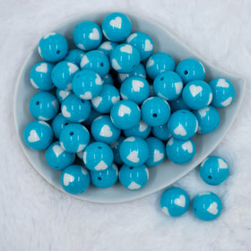 20mm Sky Blue Hearts Resin Bubblegum Beads