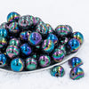 Front view of a pile of 20mm Smoked Neochrome Black Solid AB Bubblegum Beads