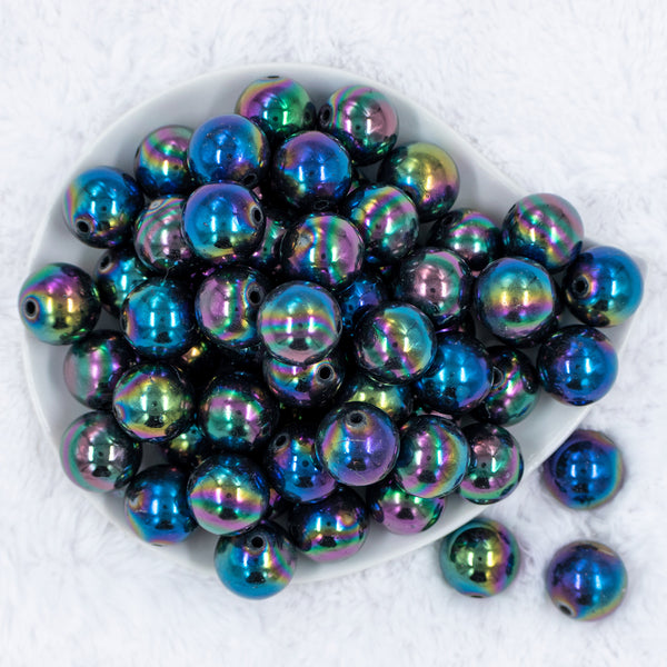 Top view of a pile of 20mm Smoked Neochrome Black Solid AB Bubblegum Beads
