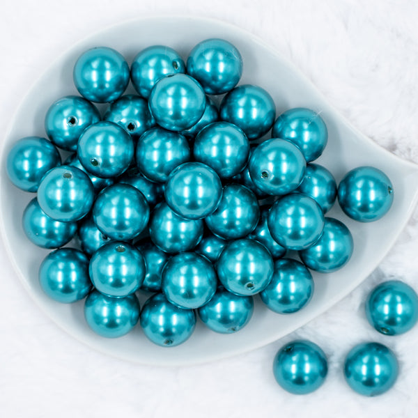 top view of a pile of 20mm Teal Blue Faux Pearl Chunky Acrylic Bubblegum Beads