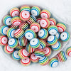 top view of a pile of 20mm Thin Rainbow and White Striped Bubblegum Beads