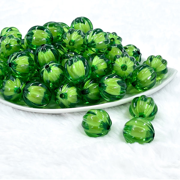 front view of a pile of 20mm Green Transparent Pumpkin Shaped Chunky Bubblegum Beads
