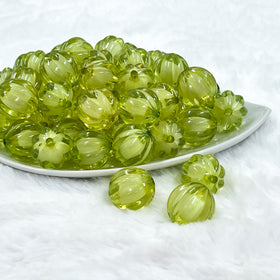 20mm Lime Green Transparent Pumpkin Shaped Bubblegum Beads