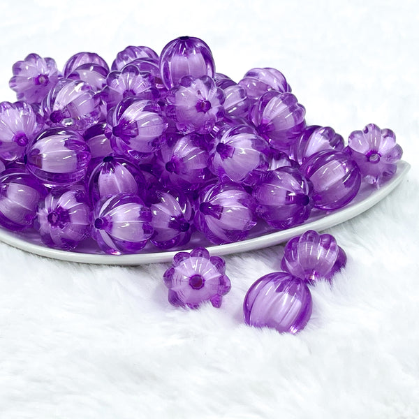 Front view of a pile of 20mm Purple Transparent Pumpkin Shaped Bubblegum Beads