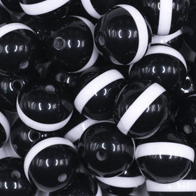 20mm White Band on Black Bubblegum Beads