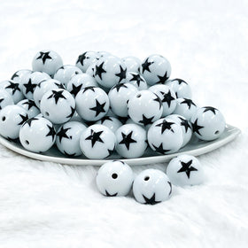 20mm White with Black Stars Bubblegum Beads