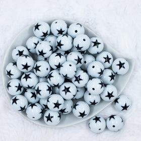 20mm White with Black Stars Bubblegum Beads