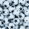close-up view of a a pile of 20mm White with Black Stars Chunky Bubblegum Beads