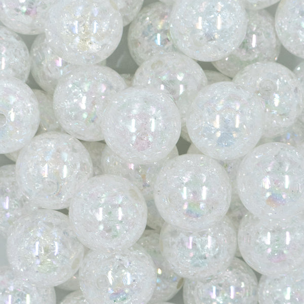 close up view of a pile of 20mm White Crackle AB Chunky Bubblegum Beads