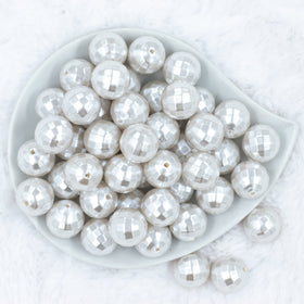 20mm White Disco Faceted Pearl Bubblegum Beads