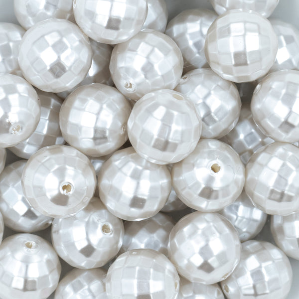 close-up view of a pile of 20mm White Disco Faceted Pearl Chunky Bubblegum Beads