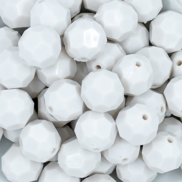 close up view of a pile of 20mm White Faceted Bubblegum Beads