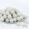 front view of a pile of 20mm White Sparkle Rhinestone AB Chunky Bubblegum Beads