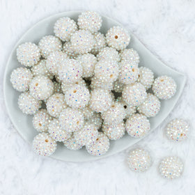 20mm White Sparkle Rhinestone AB Bubblegum Beads