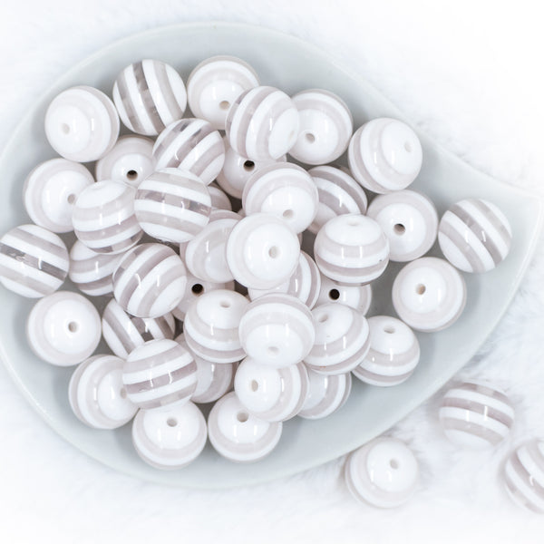 top view of 20mm Clear with White Stripes Chunky Bubblegum Bead