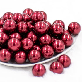 20mm Wine Red Faux Pearl Bubblegum Beads