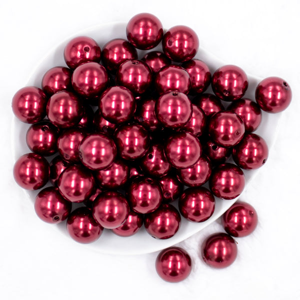 top view of a pile of 20mm Wine Red Faux Pearl Bubblegum Beads