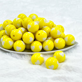 20mm Yellow with White Hearts Bubblegum Beads