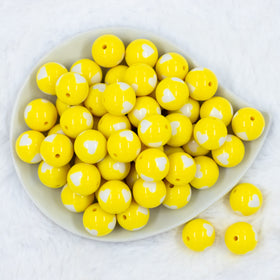 20mm Yellow with White Hearts Bubblegum Beads