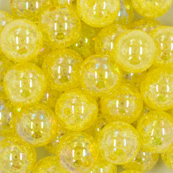 close-up view of a pile of 20mm Yellow Crackle AB Chunky Bubblegum Beads