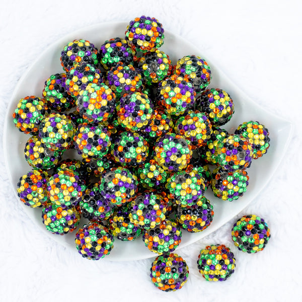 20mm Yellow, Green, Orange & Purple Confetti Rhinestone AB Bubblegum Beads