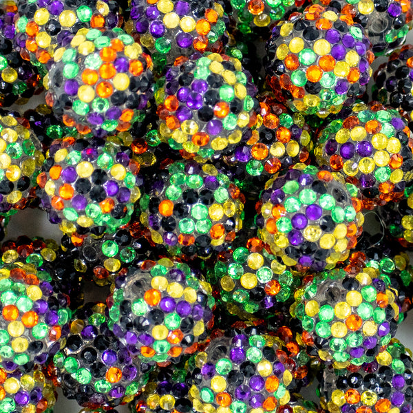 20mm Yellow, Green, Orange & Purple Confetti Rhinestone AB Bubblegum Beads