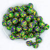 top view of a pile of 20mm Green, Yellow & Purple Confetti Rhinestone AB Bubblegum Beads
