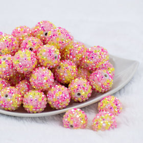 20mm Yellow & Pink Confetti Rhinestone AB Bubblegum Beads