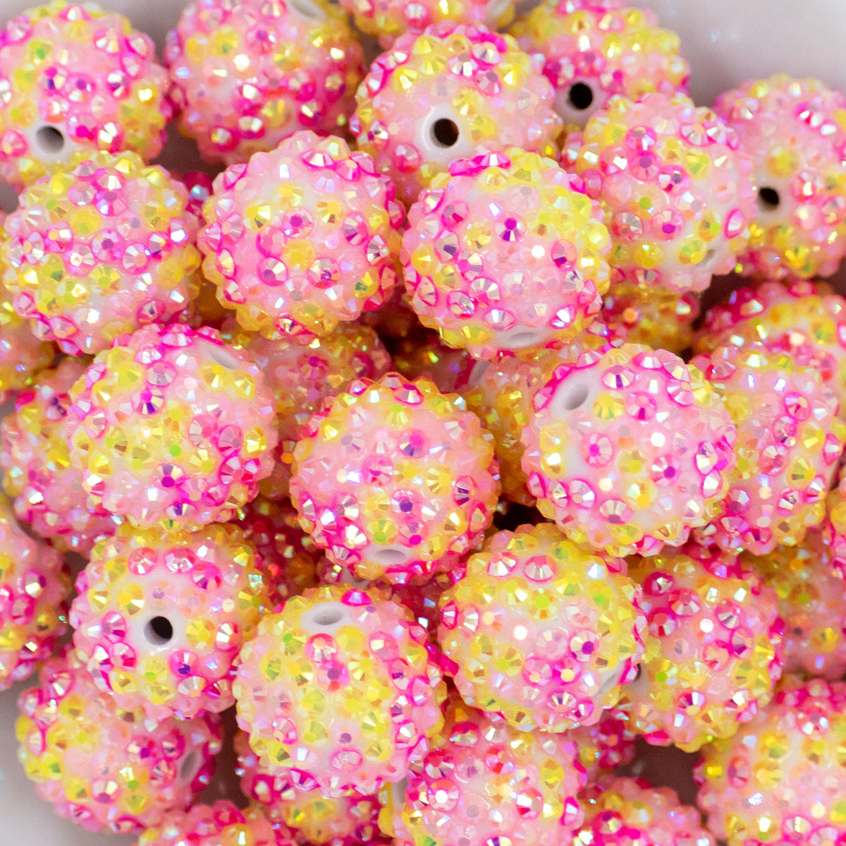 20mm Yellow & Pink Confetti Rhinestone AB Bubblegum Beads | The ...