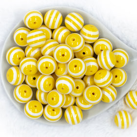 Beadtin Yellow & White Striped 20mm Round Resin Beads (10pcs), Size: 20 mm