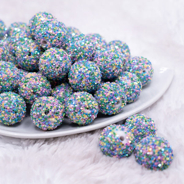 front view of a pile of 20mm Blue Pastel Sequin Confetti Bubblegum Beads