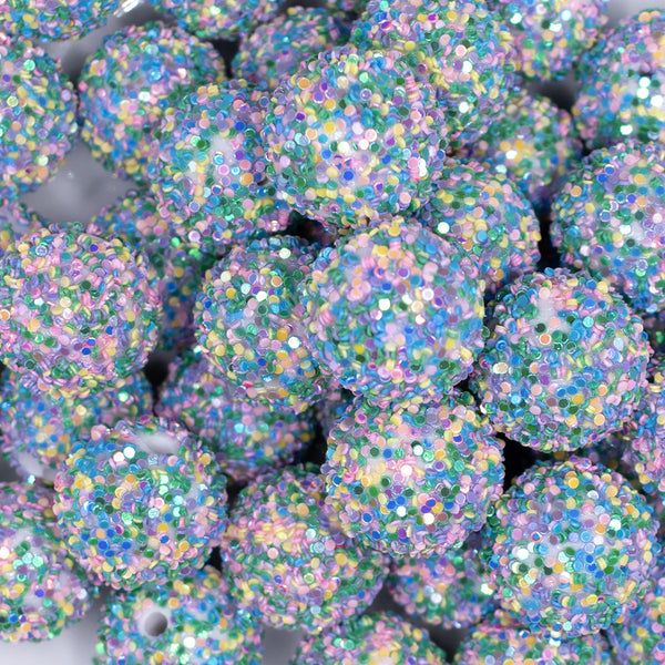 close up view of a pile of 20mm Blue Pastel Sequin Confetti Bubblegum Beads