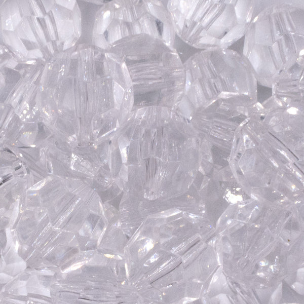 close up view of a pile of 22mm Clear Transparent Faceted Bubblegum Beads