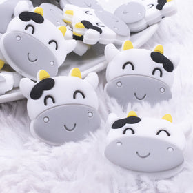 Cow with Gray Nose Silicone Focal Bead Accessory - 29mm x 28mm