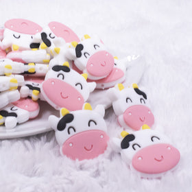 Cow with Pink Nose Silicone Focal Bead Accessory - 29mm x 28mm