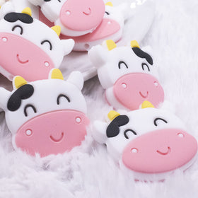 Cow with Pink Nose Silicone Focal Bead Accessory - 29mm x 28mm