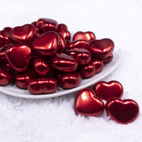 27mm Red Pearl Heart Acrylic Bubblegum Beads