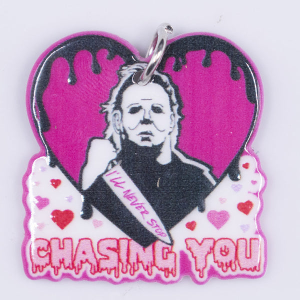 Top view of a Michael Myers Valentine Resin charm 31x30mm