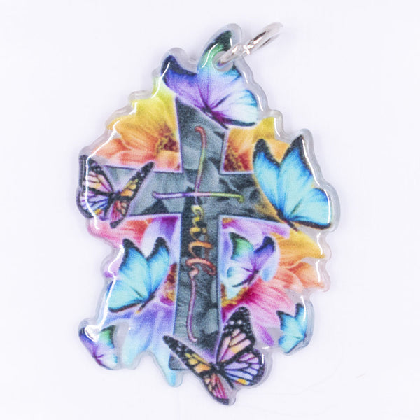 Top view of Faith Cross Resin Pendant with hoop 26x39mm