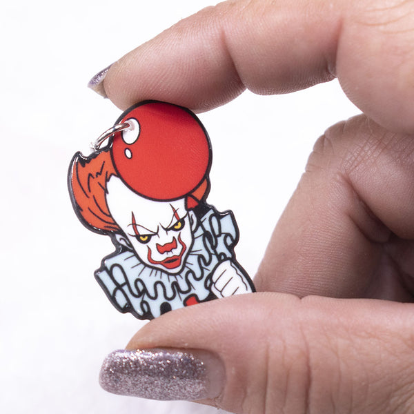 Front view of Pennywise Clown Horror Resin Pendant with hoop 26x39mm